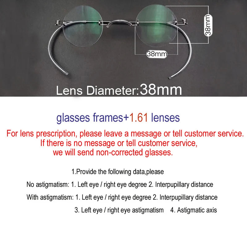 Yujo Unisex Rimless Round Screwless Steel Eyeglasses 384042