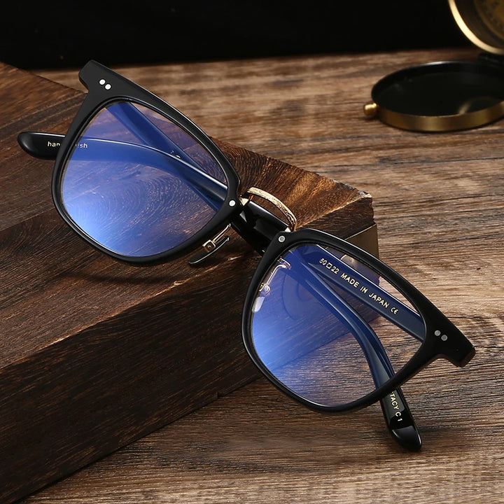 Black Mask Unisex Full Rim Square Acetate Titanium Eyeglasses 412250