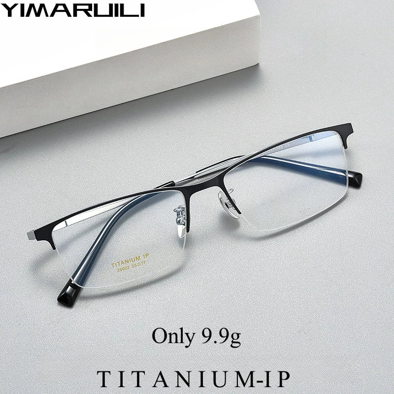 Yimaruili Men's Semi Rim Square Titanium Eyeglasses 26002 Semi Rim Yimaruili Eyeglasses