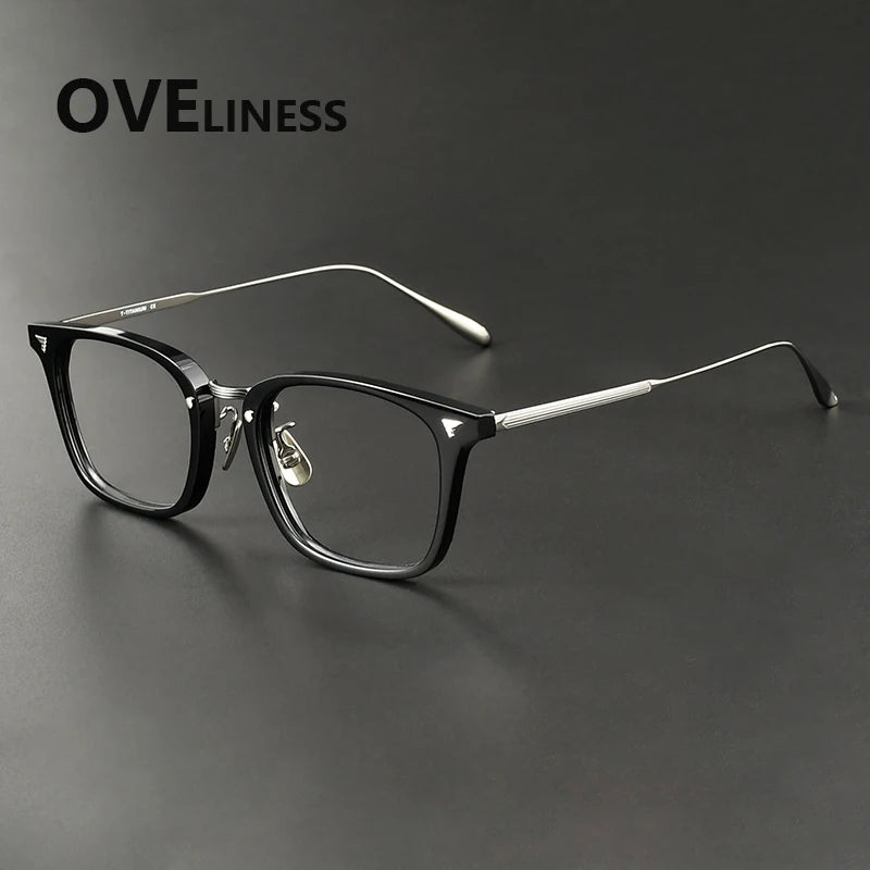 Oveliness Women's Full Rim Square Acetate Titanium Eyeglasses 369559