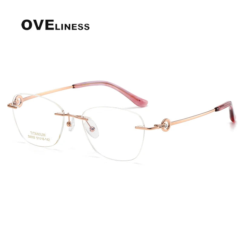 Oveliness Women's Rimless Oval Cat Eye Titanium Eyeglasses 196009 Rimless Oveliness rose gold  