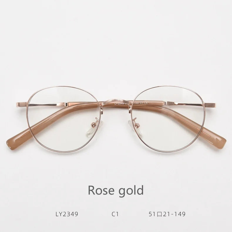 KatKani Unisex Full Rim Round Alloy Eyeglasses 2349 Full Rim KatKani Eyeglasses Rose gold  