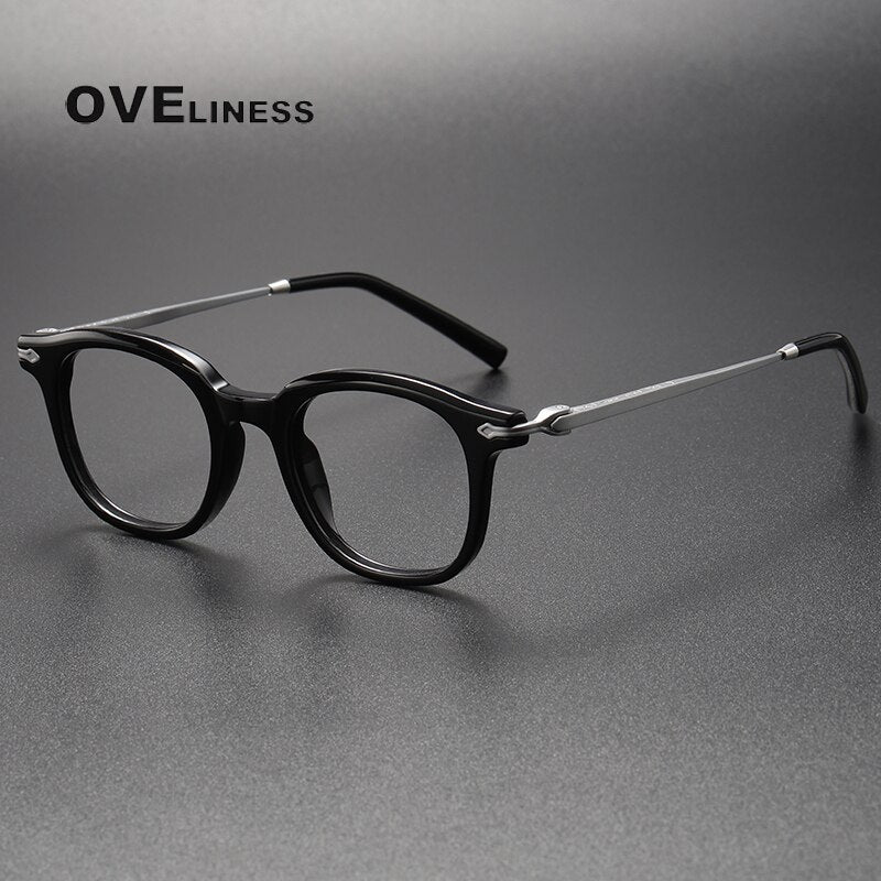 Oveliness Unisex Full Rim Square Acetate Titanium Eyeglasses 80851 Full Rim Oveliness black silver  