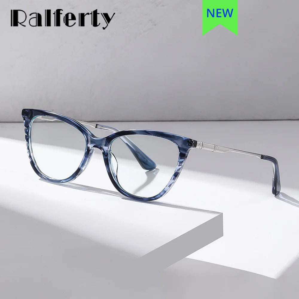 Ralferty Women's Full Rim Square Cat Eye Acetate Alloy Eyeglasses R921 Full Rim Ralferty   