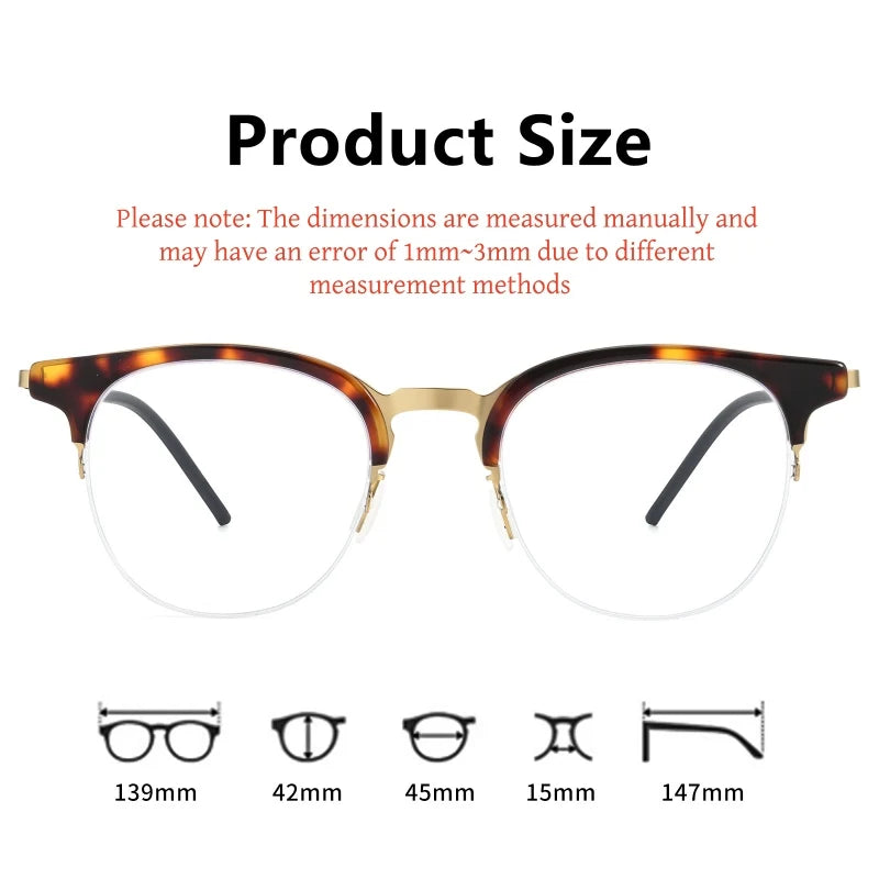 Yimaruili Unisex Semi Rim Round Pure Titanium Eyeglasses 23880Y — view 2 | Yimaruili at FuzWeb