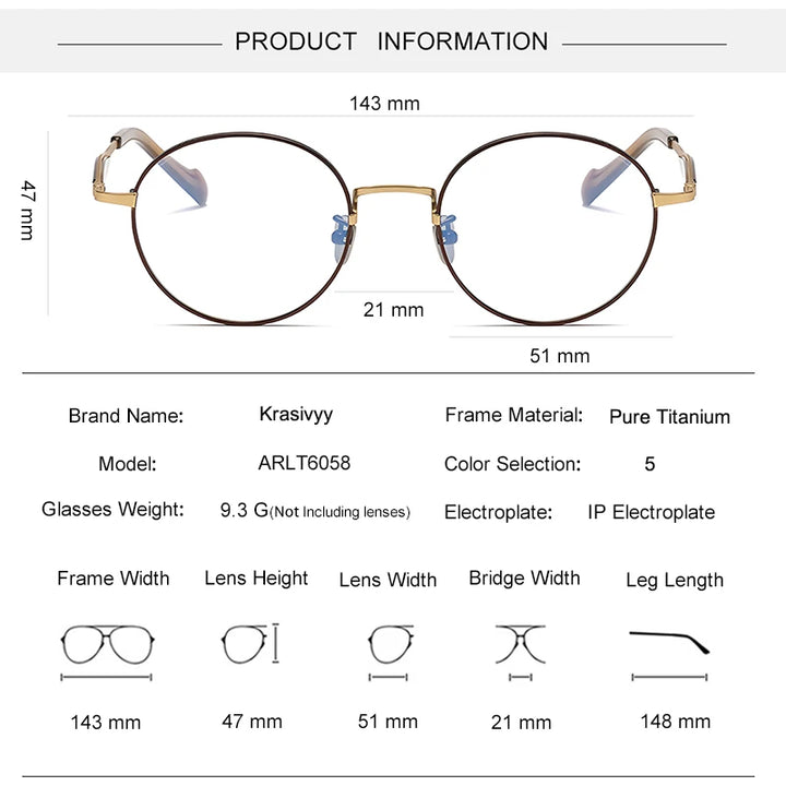 Krasivyy Unisex Full Rim Round Titanium Acetate Eyeglasses 46058