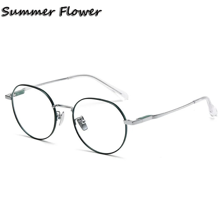 Summer Flower Women's Full Rim Flat Top Round Titanium Eyeglasses 61008
