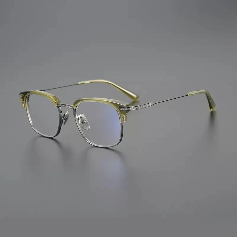 Gatenac Unisex Full Rim Square Acetate Titanium Eyeglasses Gxyj1144 Full Rim Gatenac Green  