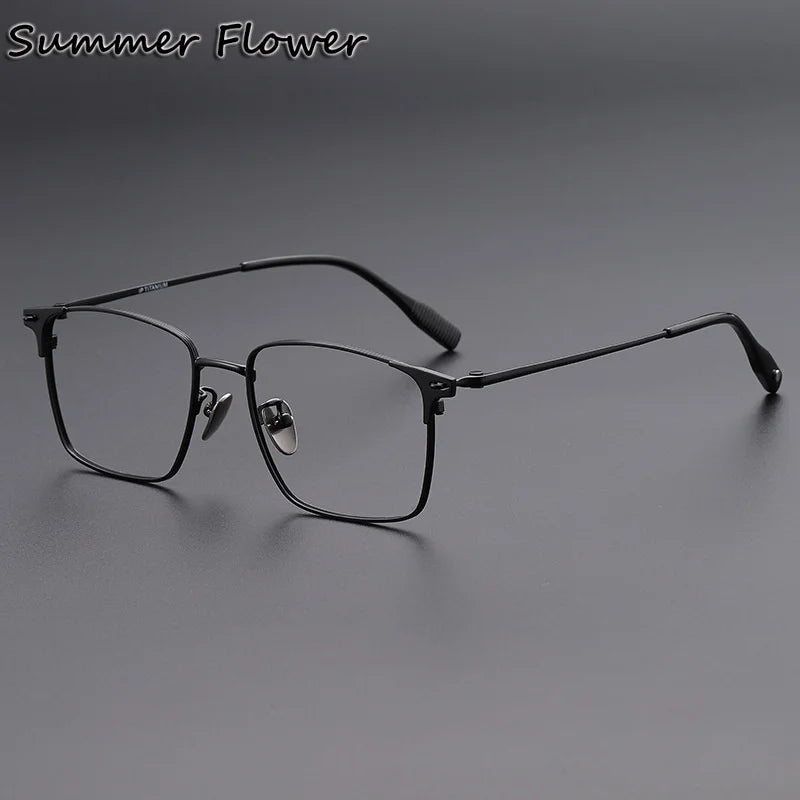 Summer Flower Men's Full Rim Square Brow Line Titanium Eyeglasses 62539