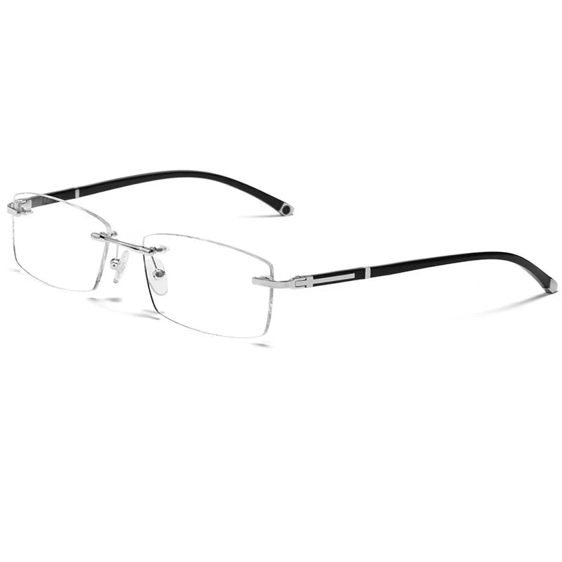 Cubojue Men's Rimless Square Alloy Acetate Eyeglasses 58026 Reading Glasses Cubojue M2 silver