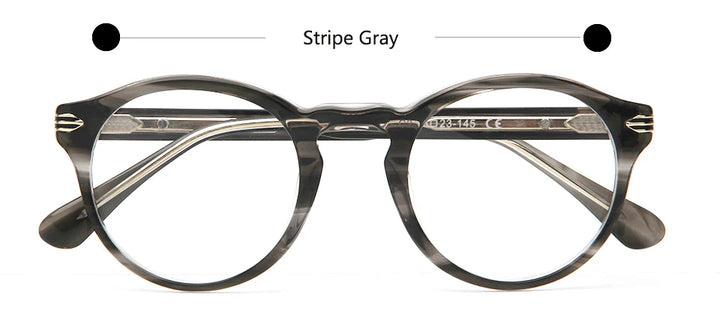 Esnbie Unisex Full Rim Round Acetate Alloy Eyeglasses 241727 Full Rim Esnbie Stripe Gray  