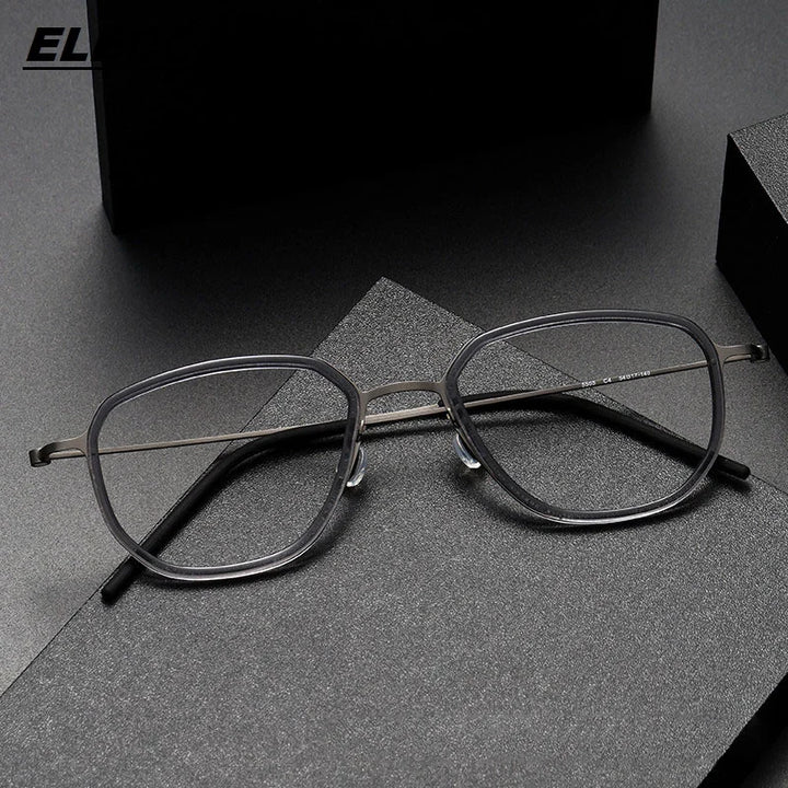 Eleccion Unisex Full Rim Square Acetate Titanium Eyeglasses 55051