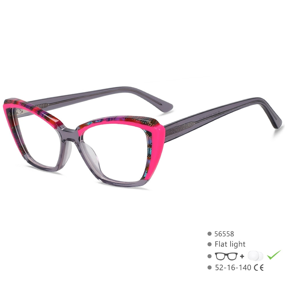 CCspace Unisex Full Rim Square Cat Eye Acetate Eyeglasses 56558 Full Rim CCspace C2PinkGrey  