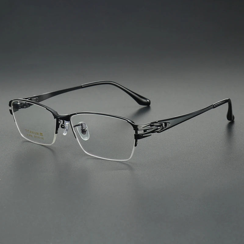 Aror Men's Semi Rim Square Brow Line Titanium Eyeglasses 96156 Semi Rim Aror Black