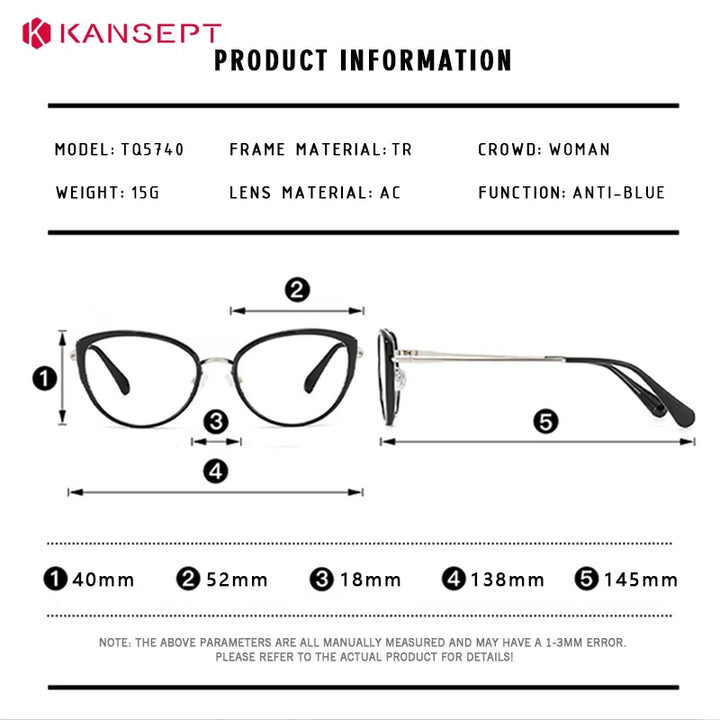 Kansept Women's Full Rim Oval Cat Eye Tr 90 Alloy Reading Glasses 75740