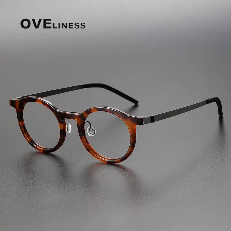 Oveliness Women's Full Rim Round Acetate Titanium Eyeglasses 31846