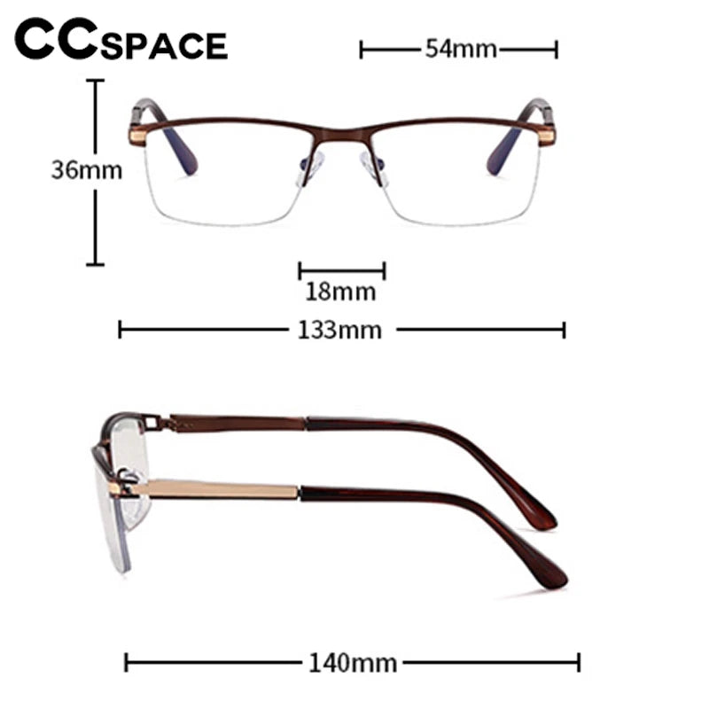 CCspace Semi Rim Square Alloy Spring Hinge Eyeglasses 300842 Semi Rim CCSpace   