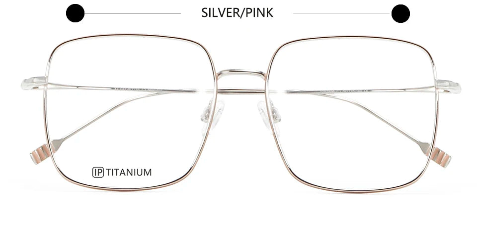 Esnbie Unisex Full Rim Big Square Titanium Eyeglasses 22025 Full Rim Esnbie SILVER PINK  