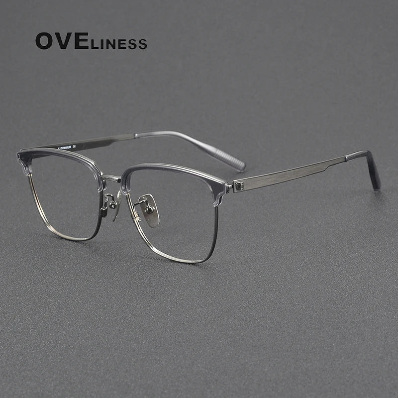 Oveliness Women's Full Rim Square Titanium Acetate Eyeglasses 80979 Full Rim Oveliness grey gun  