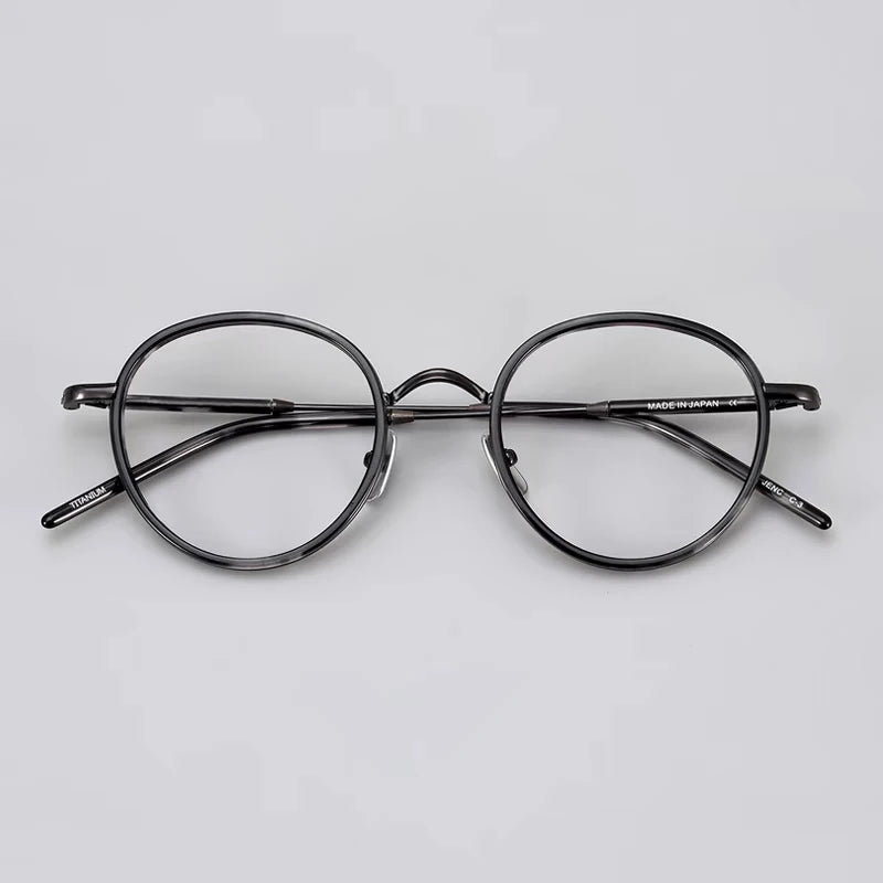 Hewei Unisex Full Rim Round Titanium Eyeglasses 22025 Full Rim Hewei deep grey  