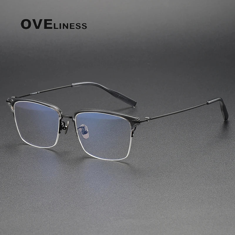 Oveliness Unisex Semi Rim Square Acetate Titanium Eyeglasses 80990 Semi Rim Oveliness grey black  