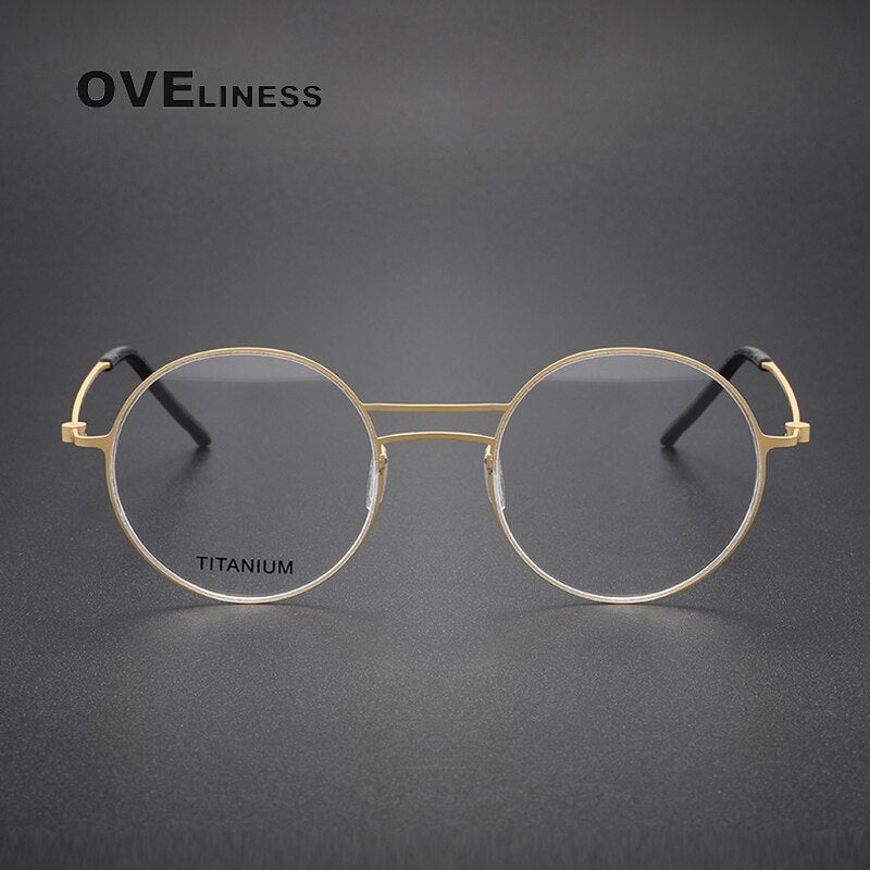 Oveliness Unisex Full Rim Round Screwless Double Bridge Titanium Eyeglasses 5518 Full Rim Oveliness   