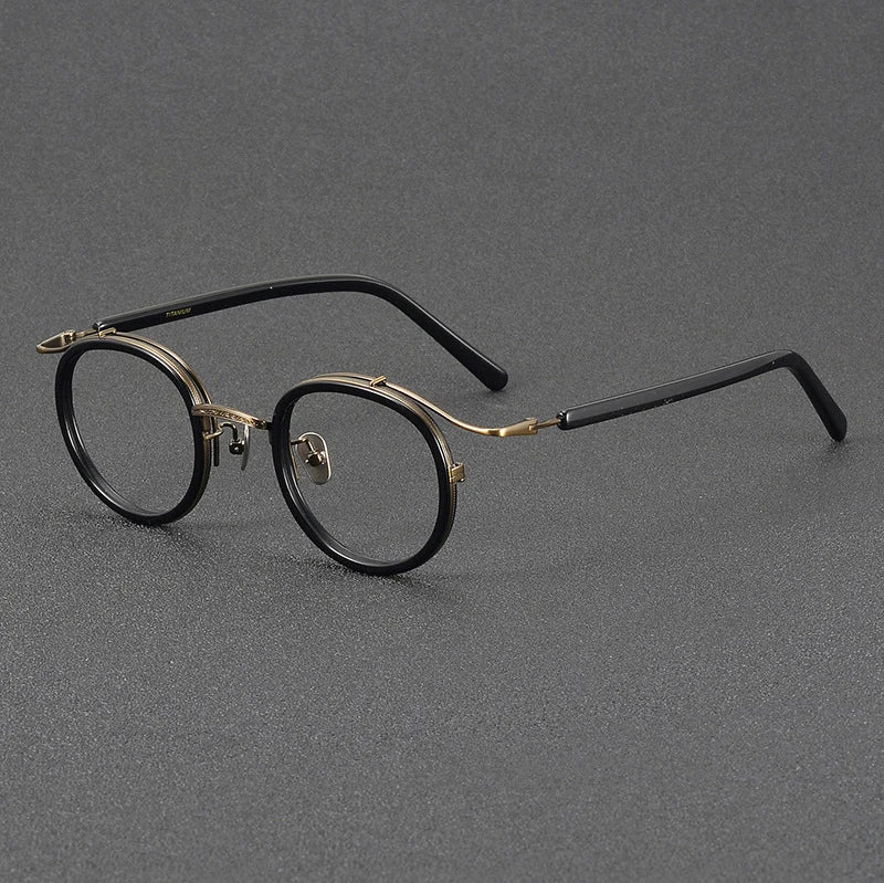 Black Mask Unisex Full Rim Round Titanium Acetate Eyeglasses H2526 Full Rim Black Mask Black-Bronze  