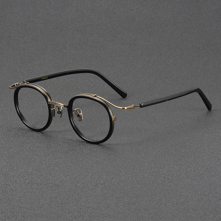 Black Mask Unisex Full Rim Round Titanium Acetate Eyeglasses H2526 Full Rim Black Mask Black-Bronze  