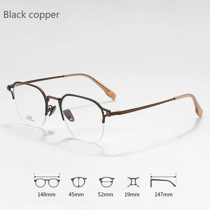 KatKani Men's Semi Rim Square Alloy Eyeglasses 6308 Semi Rim KatKani Eyeglasses Black copper  