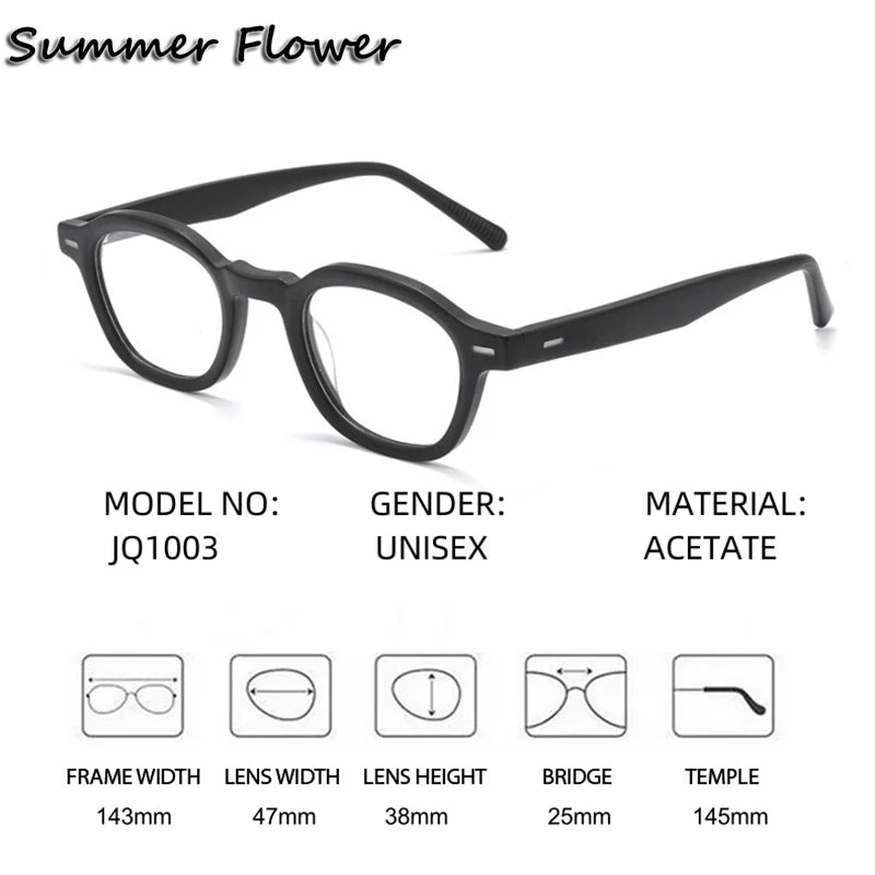 Summer Flower Men's Full Rim Flat Top Polygon Acetate Eyeglasses