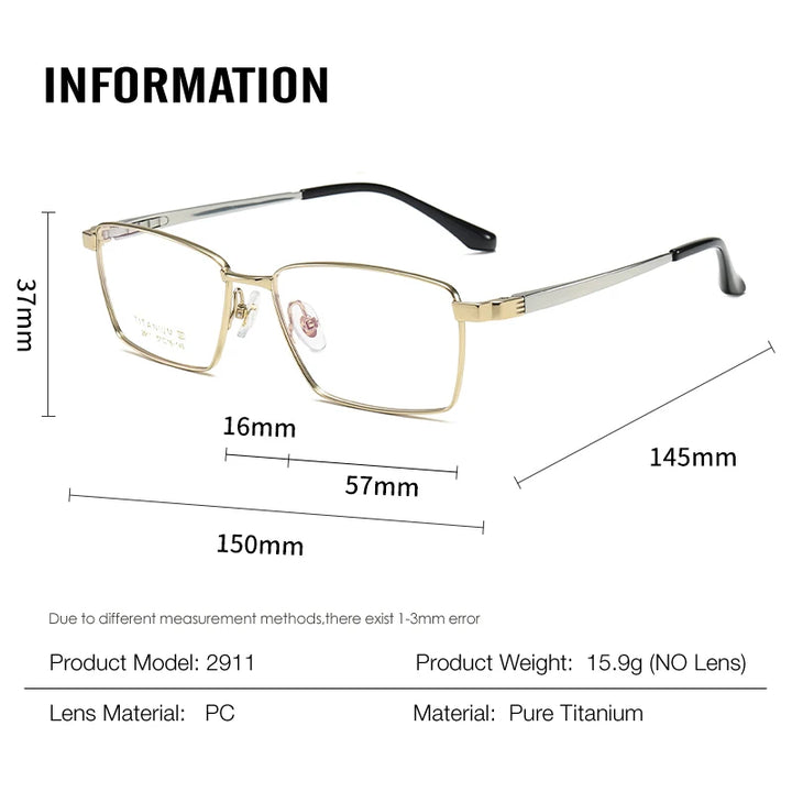 Muzz Men's Full Rim Big Polygon Square Titanium Eyeglasses 82911