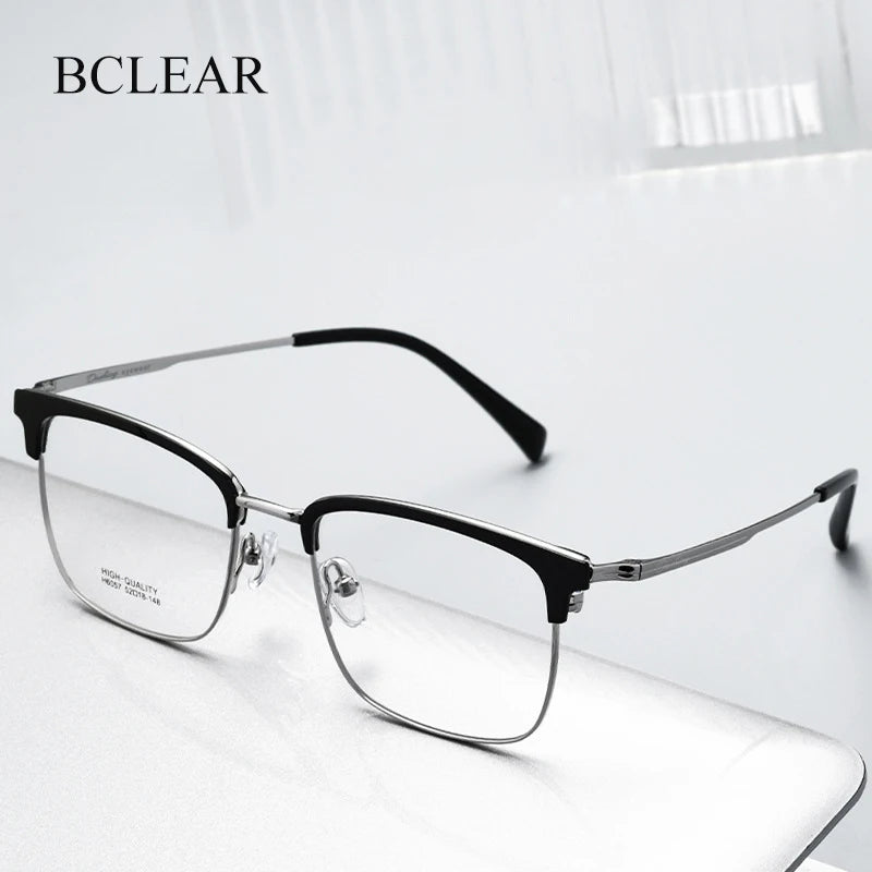 Bclear Men's Full Rim Square Brow Line Titanium Eyeglasses 16057