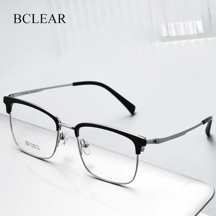 Bclear Men's Full Rim Square Brow Line Titanium Eyeglasses 16057