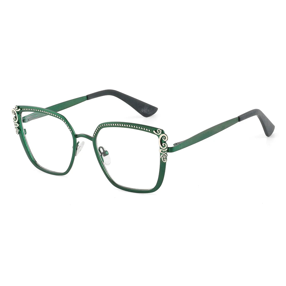 Laoyehui Women's Full Rim Square Cat Eye Alloy Reading Glasses 8776 Reading Glasses Laoyehui C2 +100 