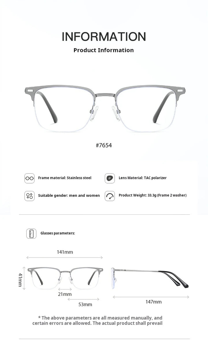 Yimaruili Unisex Full Rim Square Alloy Eyeglasses Clip On Sunglasses 76541
