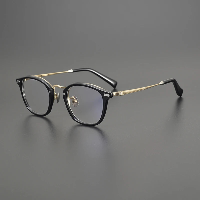 Gatenac Unisex Full Rim Square Titanium Acetate Eyeglasses Gxyj1539 Full Rim Gatenac Black Gold