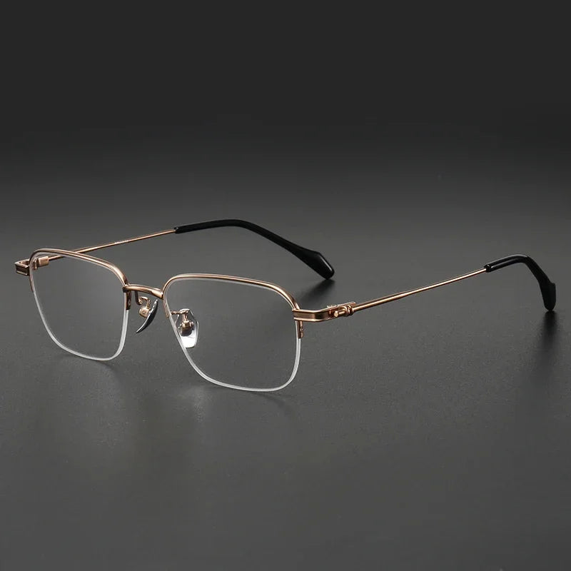 Aror Men's Semi Rim Square Titanium Eyeglasses 10142 Semi Rim Aror Gold