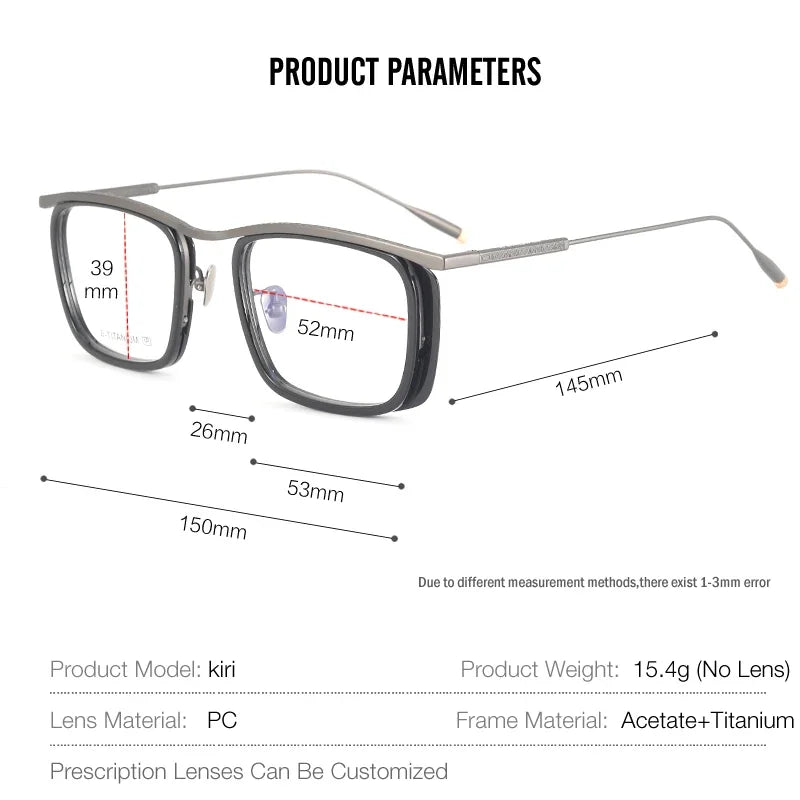 Aror Unisex Full Rim Big Square Acetate Titanium Eyeglasses 495053 Full Rim Aror