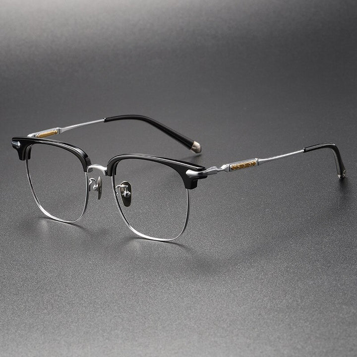 CCspace Unisex Full Rim Square Titanium Alloy Eyeglasses 56404 Full Rim CCspace BlackSilver  