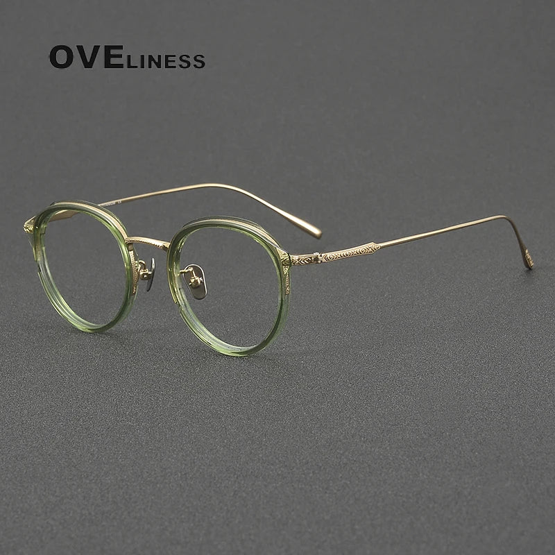 Oveliness Women's Full Rim Oval Acetate Titanium Eyeglasses 88114 Full Rim Oveliness green gold