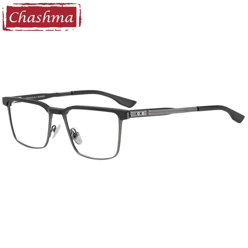 Chashma Men's Full Rim Square Acetate Titanium Eyeglasses 151 Full Rim Chashma Black Gray  