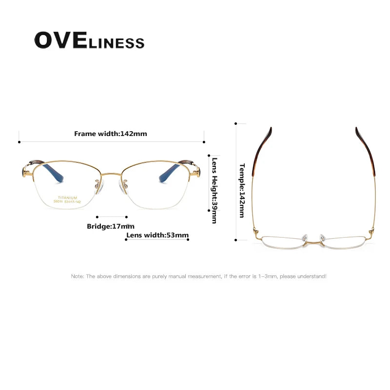 Oveliness Women's Semi Rim Oval Square Titanium Eyeglasses 196011 Semi Rim Oveliness   