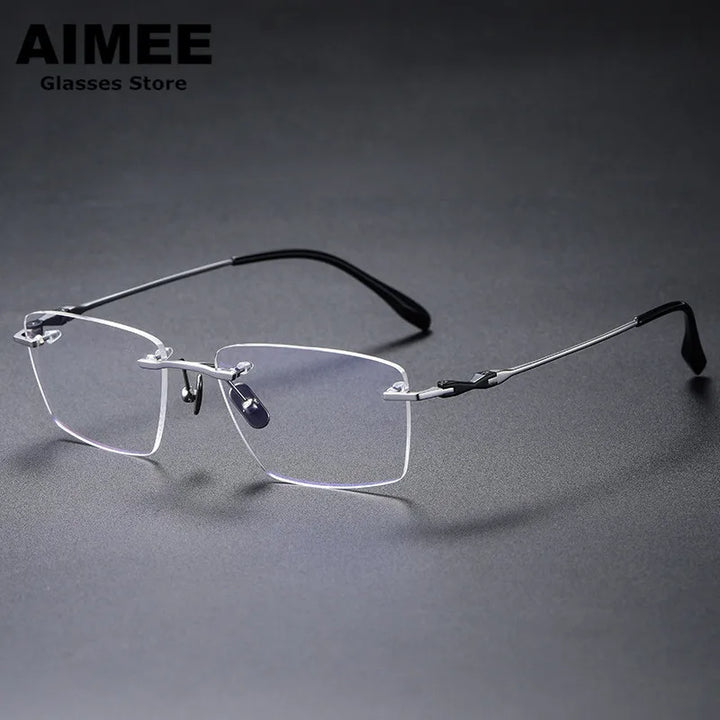 Aimee Men's Rimless Big Square Titanium Eyeglasses 80818