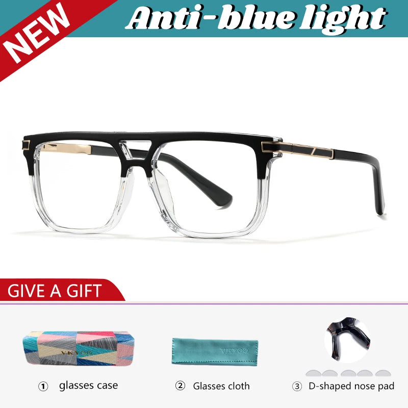Vicky Men's Full Rim Square Double Bridge Tr 90 Alloy Reading Glasses 760025