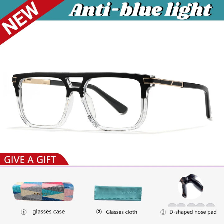 Vicky Men's Full Rim Square Double Bridge Tr 90 Alloy Reading Glasses 760025