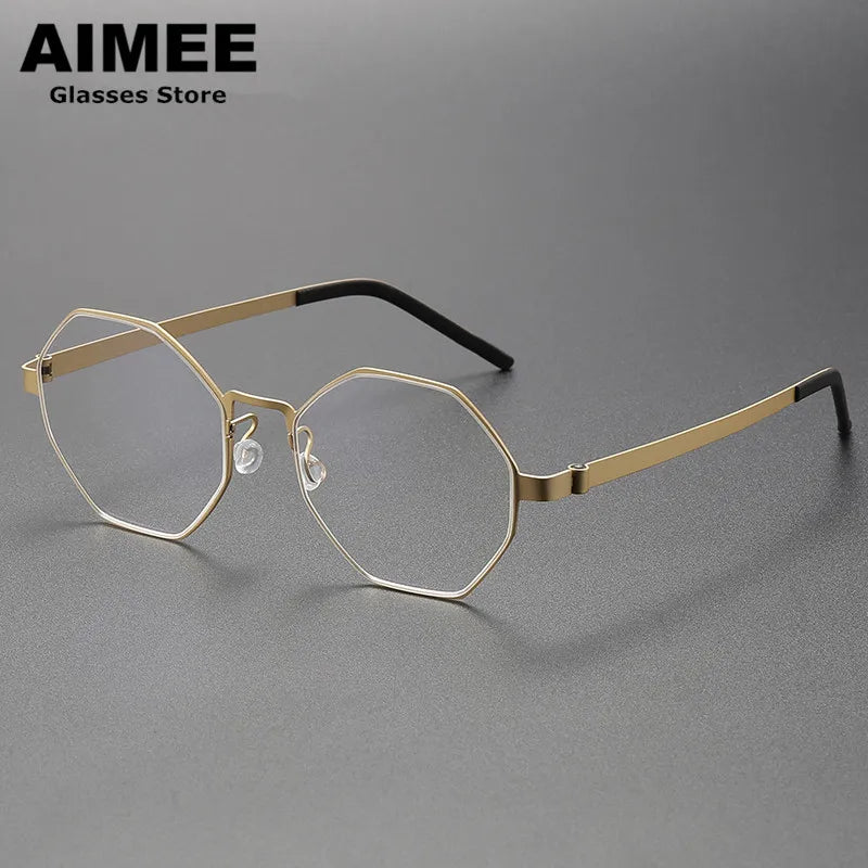 Aimee Unisex Full Rim Polygon Screwless Titanium Eyeglasses 9609 Full Rim Aimee Golden  