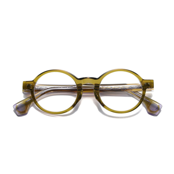 Aror Unisex Full Rim Round Acetate Thick Temple Eyeglasses 942741 Full Rim Aror olive green