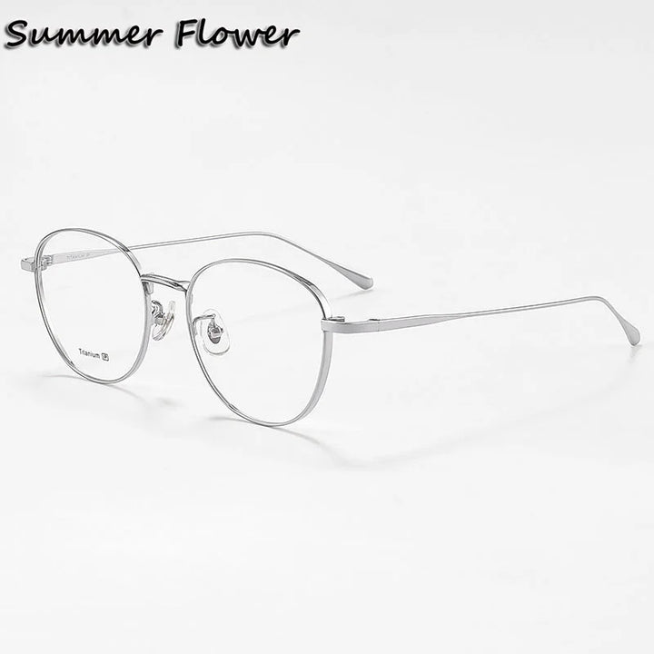 Summer Flower Women's Full Rim Oval Round Titanium Eyeglasses 87018 Full Rim Summer Flower Silver