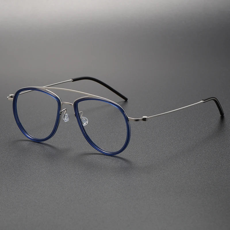 Muzz Unisex Full Rim Oval Double Bridge Titanium Acetate Eyeglasses 45507