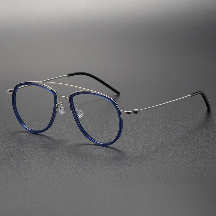 Muzz Unisex Full Rim Oval Double Bridge Titanium Acetate Eyeglasses 45507
